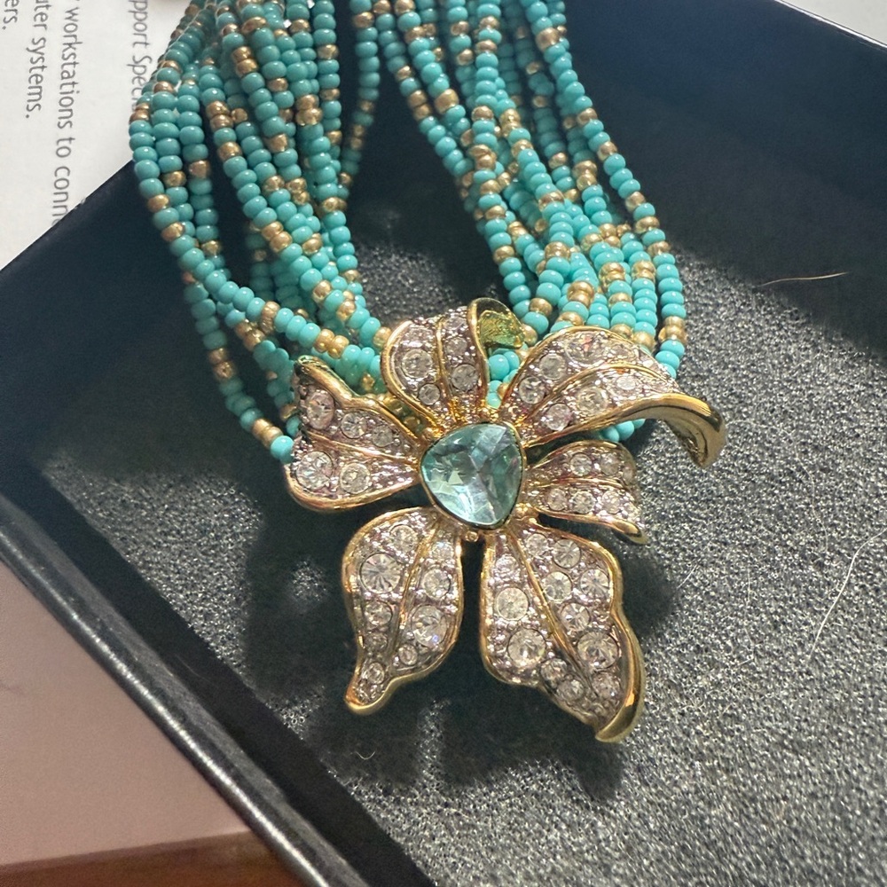 Nolan Miller Blue and Gold Necklace with Statement Pendant